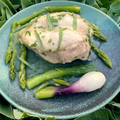Kogt kylling med asparges og esdragon